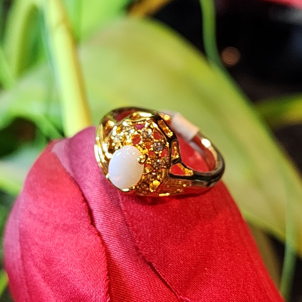 Vintage Gold Electroplated Opal Cocktail Ring Size 7.5